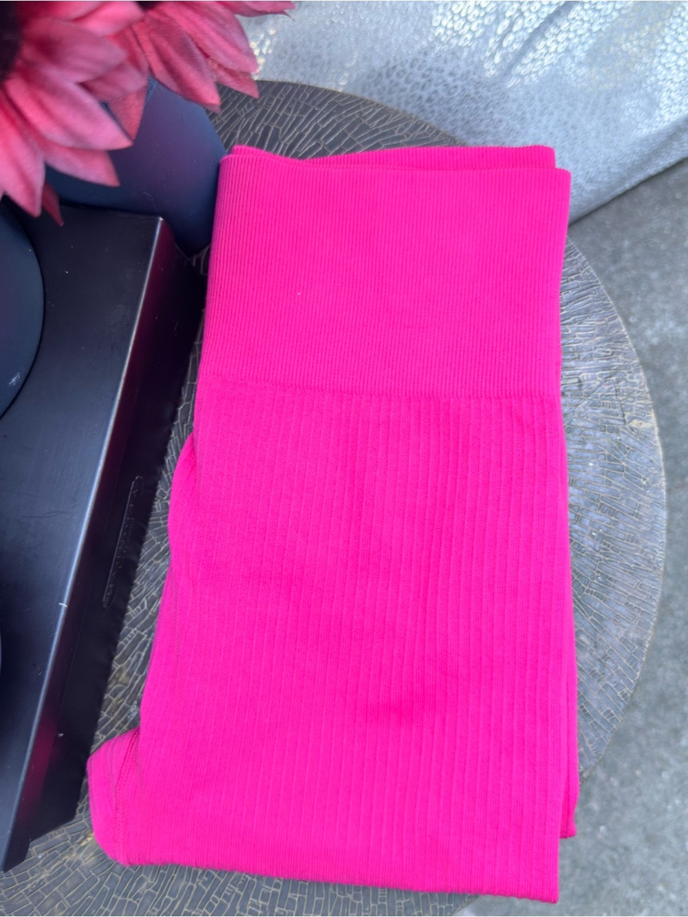 Women’s High-Waist Ribbed Leggings in Bright Pink